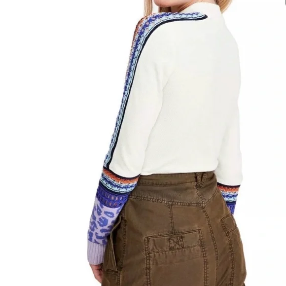 Free People White Top with Blue and Orange Accents - Picture 4 of 5